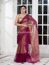 Quinacridone Magenta Silk Muslin Tissue Saree