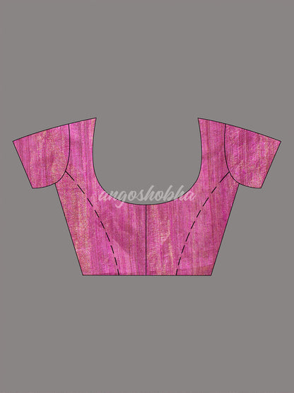 Quinacridone Magenta Silk Muslin Tissue Saree