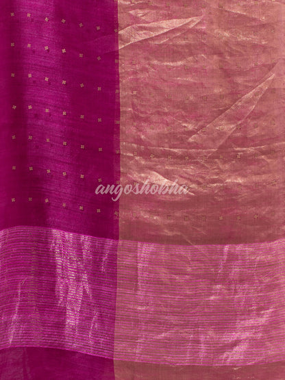 Quinacridone Magenta Silk Muslin Tissue Saree