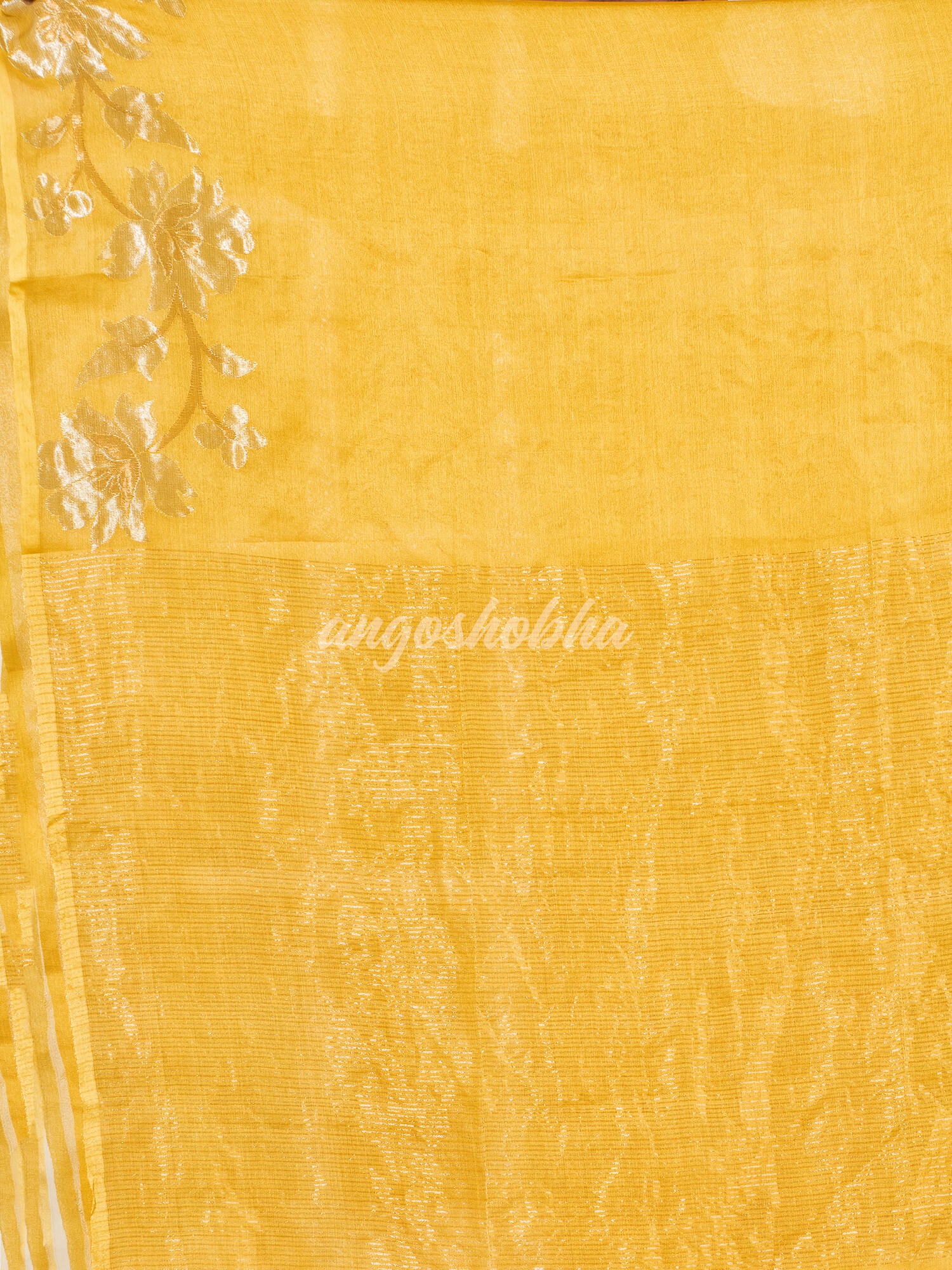 Yellow Silk White Flowers Motive Handwoven Muslin Saree