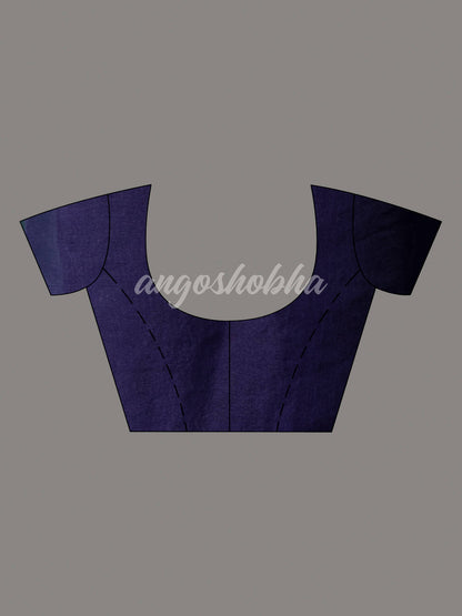 Navy Blue  Silk White Flowers Motive Handwoven Muslin Saree
