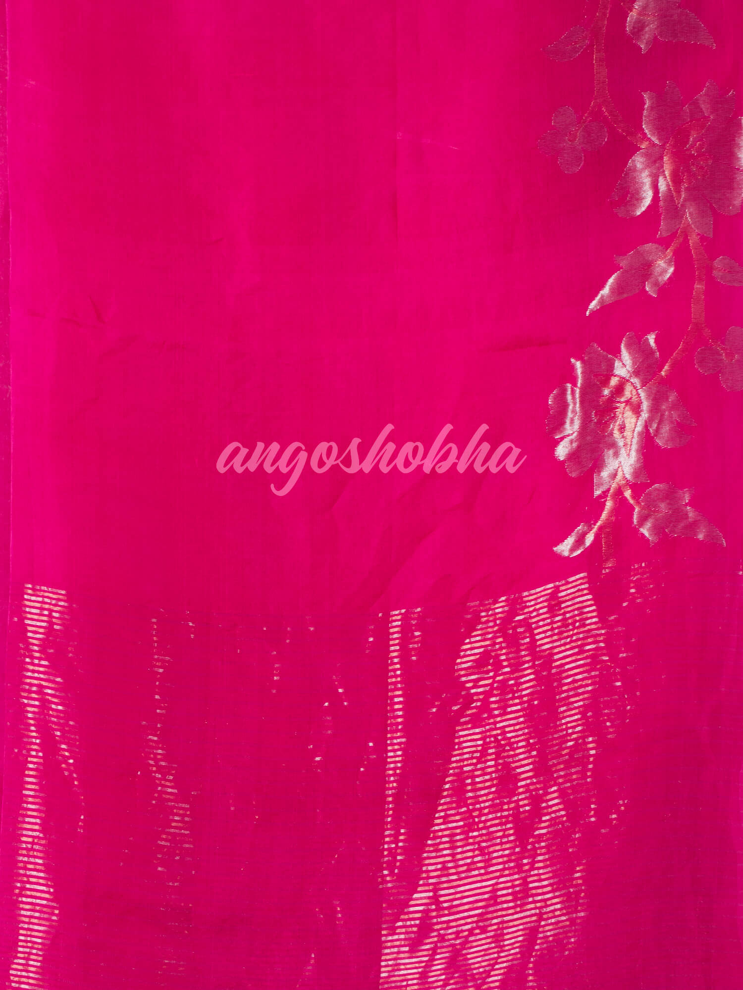 Pink  Silk White Flowers Motive Handwoven Muslin Saree