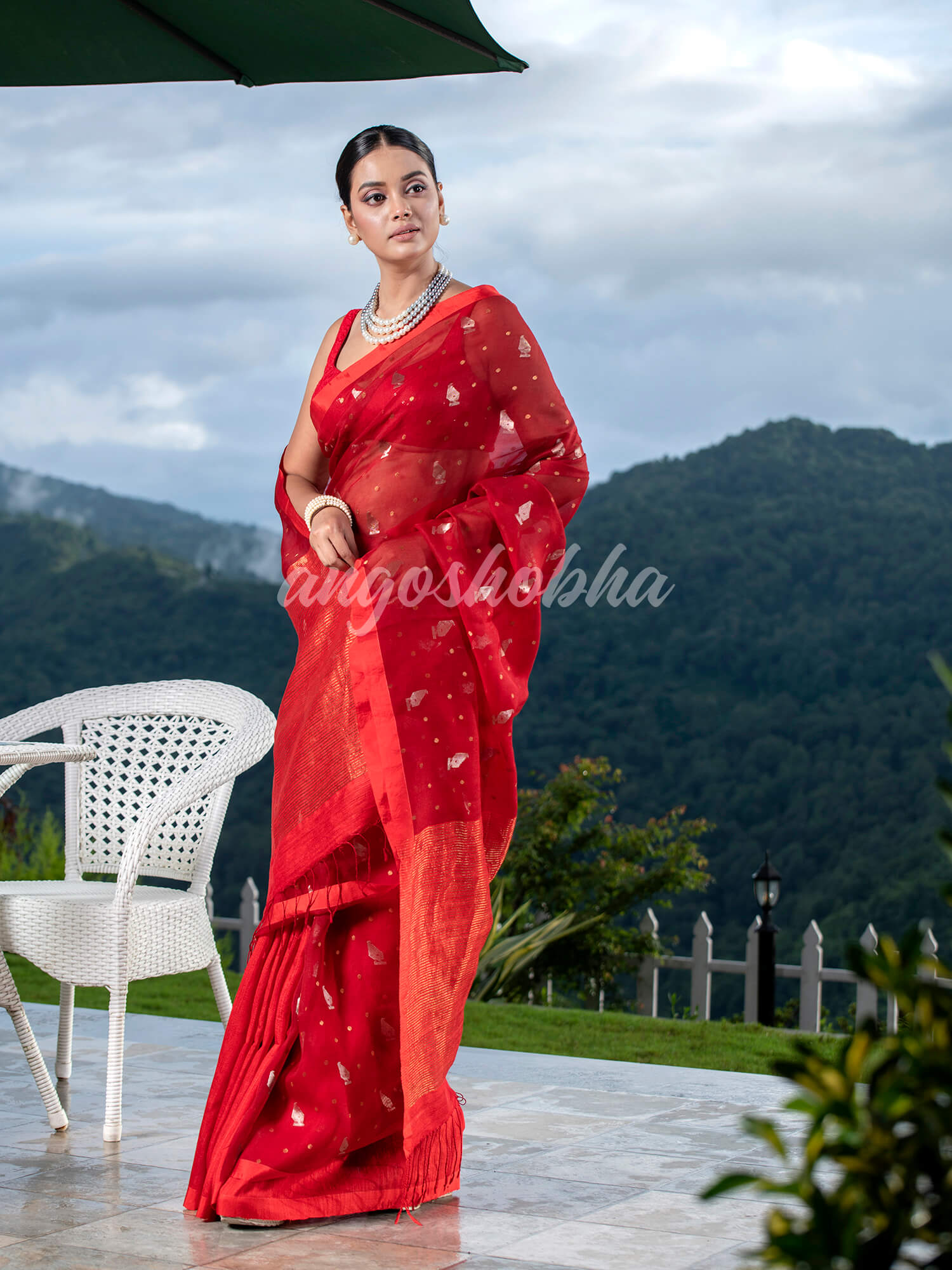 Red Half Half Matka Silk Handwoven Saree