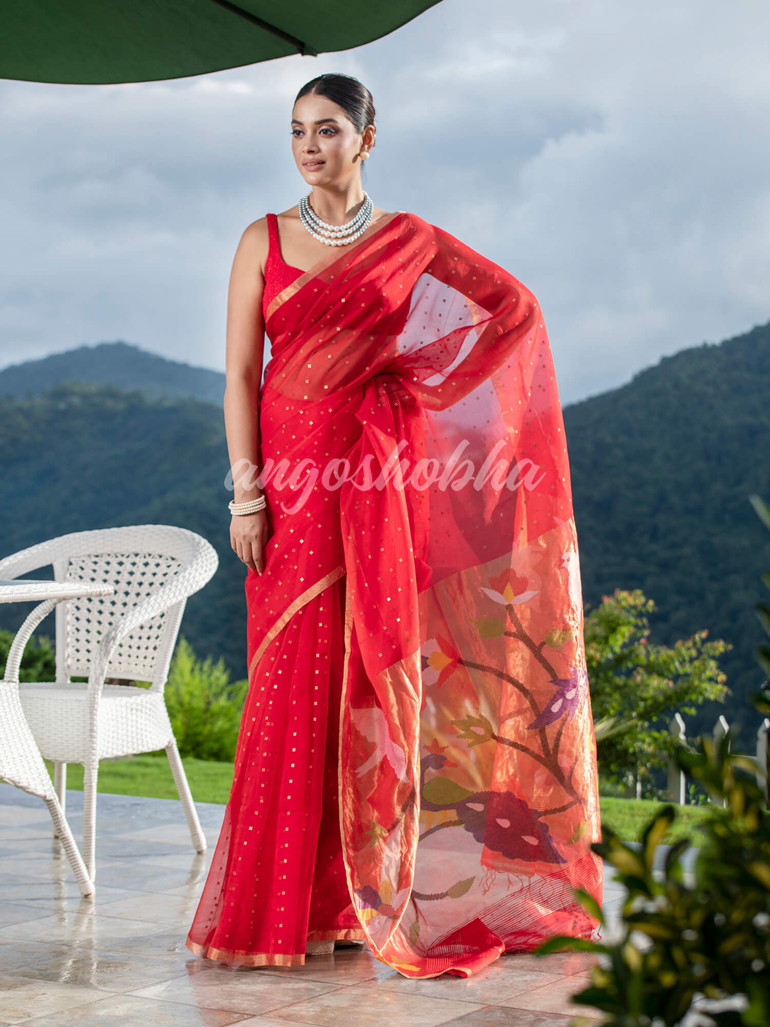 Red Paithani Muslin Silk Handwoven Saree
