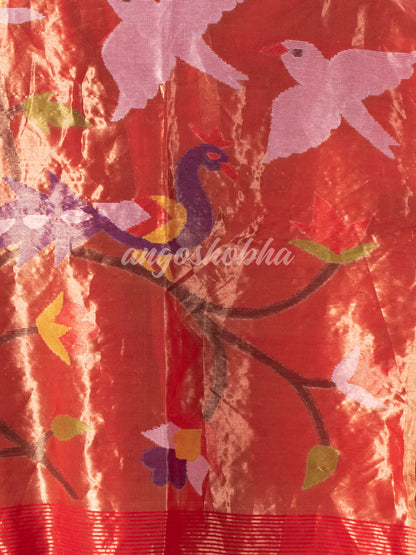 Red Paithani Muslin Silk Handwoven Saree