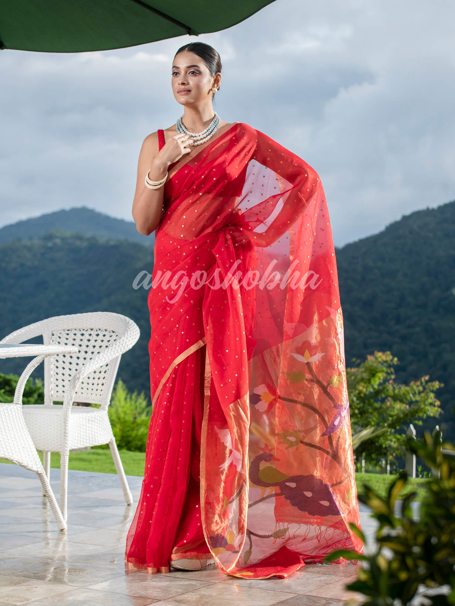 Red Paithani Muslin Silk Handwoven Saree