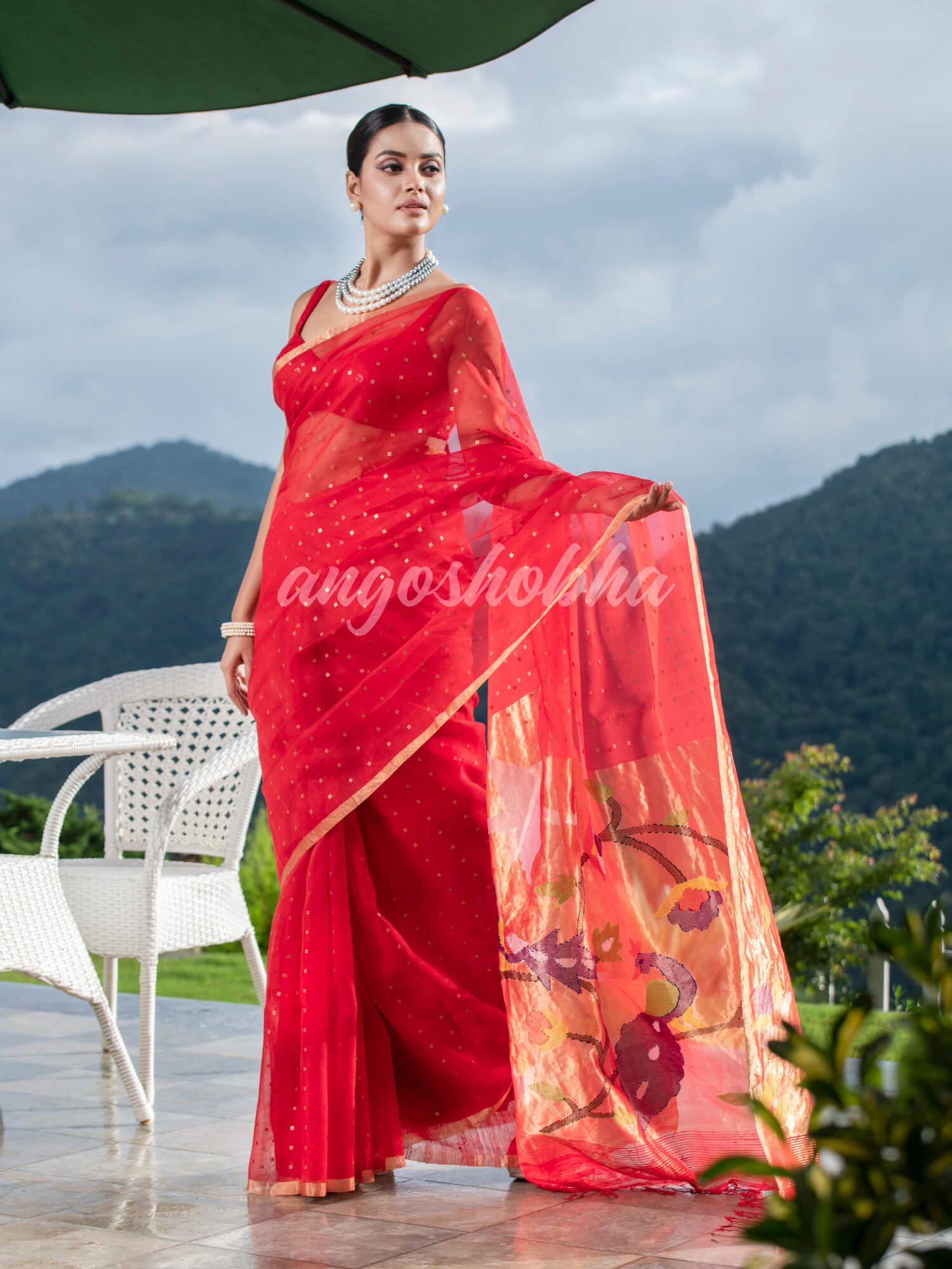 Red Paithani Muslin Silk Handwoven Saree
