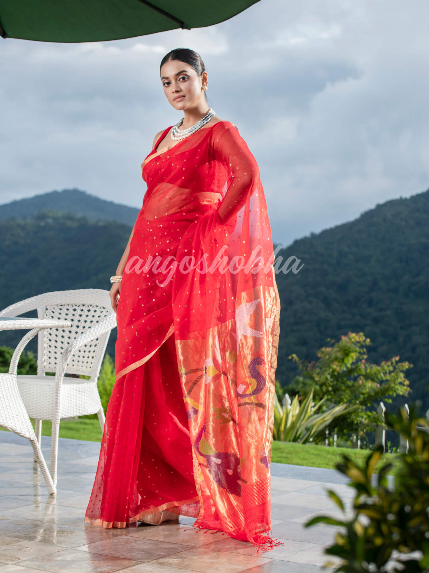 Red Paithani Muslin Silk Handwoven Saree