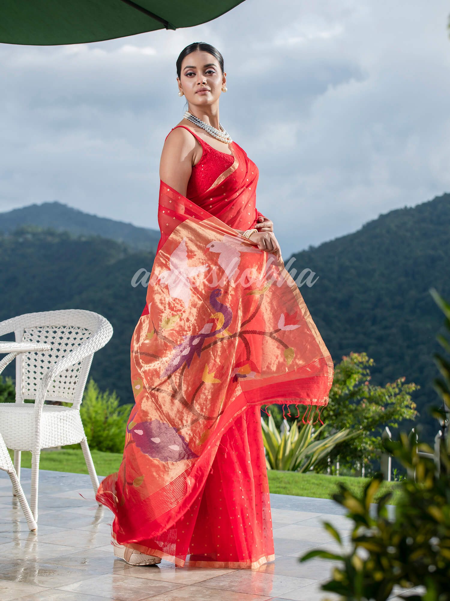 Red Paithani Muslin Silk Handwoven Saree