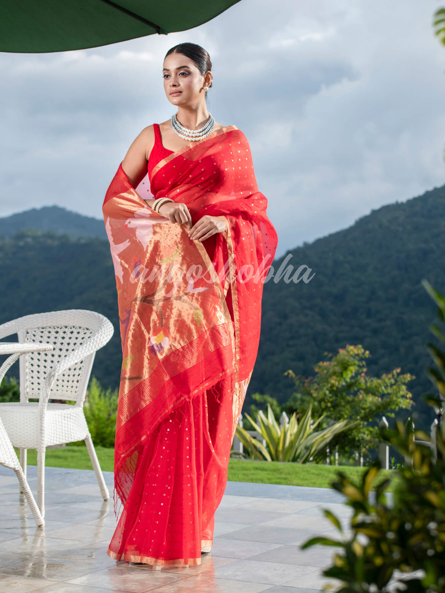 Red Paithani Muslin Silk Handwoven Saree