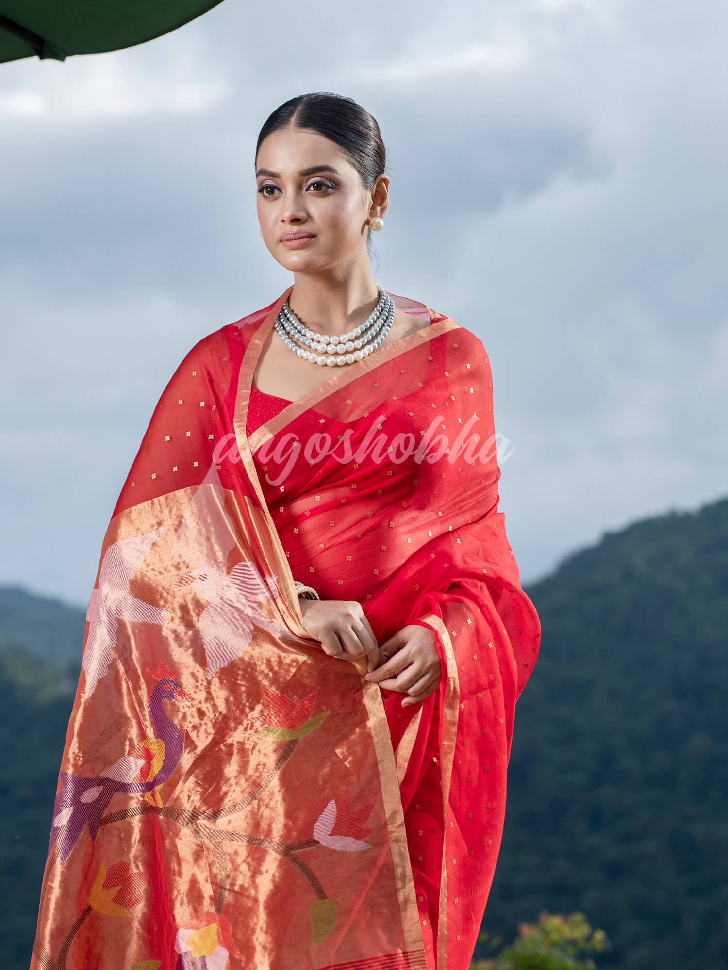 Red Paithani Muslin Silk Handwoven Saree