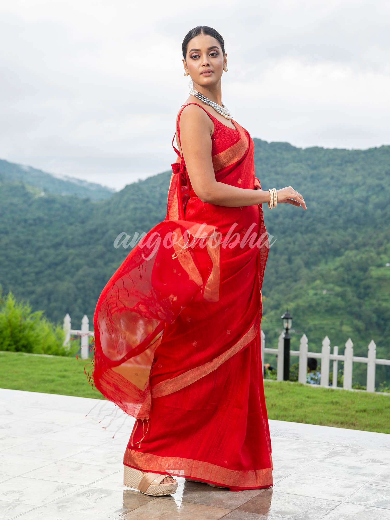 Red Matka Silk Light Golden Border Handwoven Saree