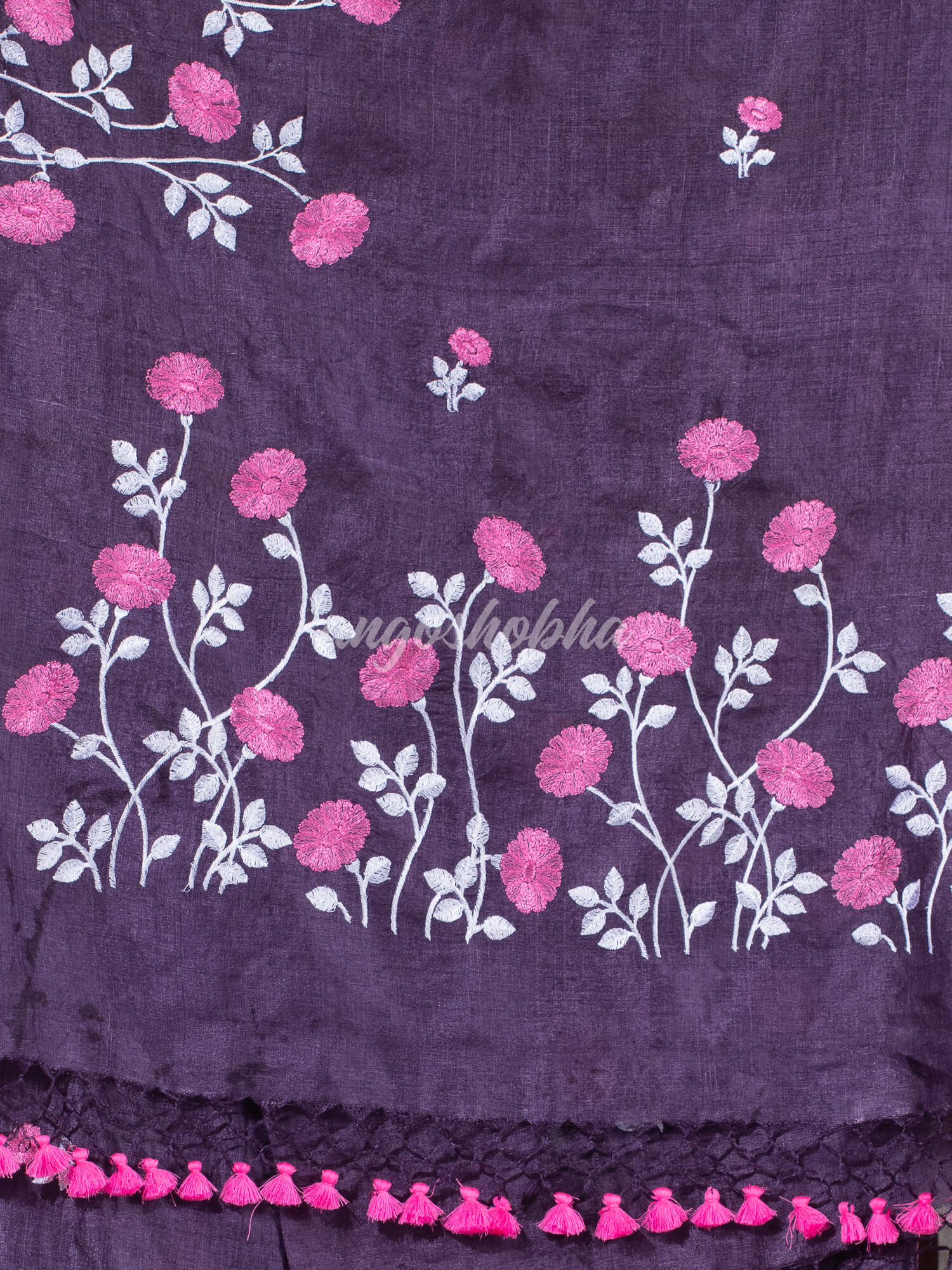 Dark Purple Tussar Silk Embroidery Handwoven Saree