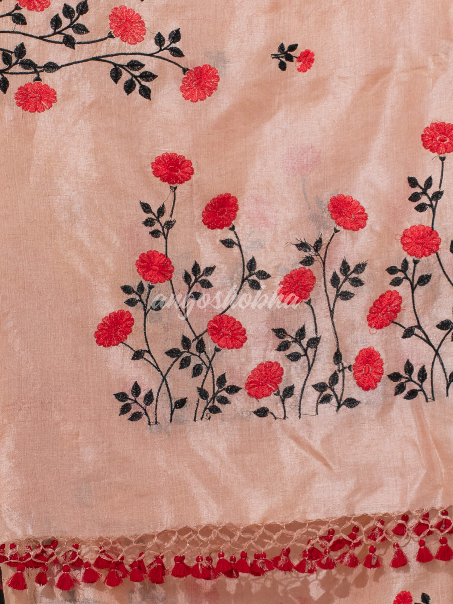 Blushing Peach Tussar Silk Embroidery Handwoven Saree