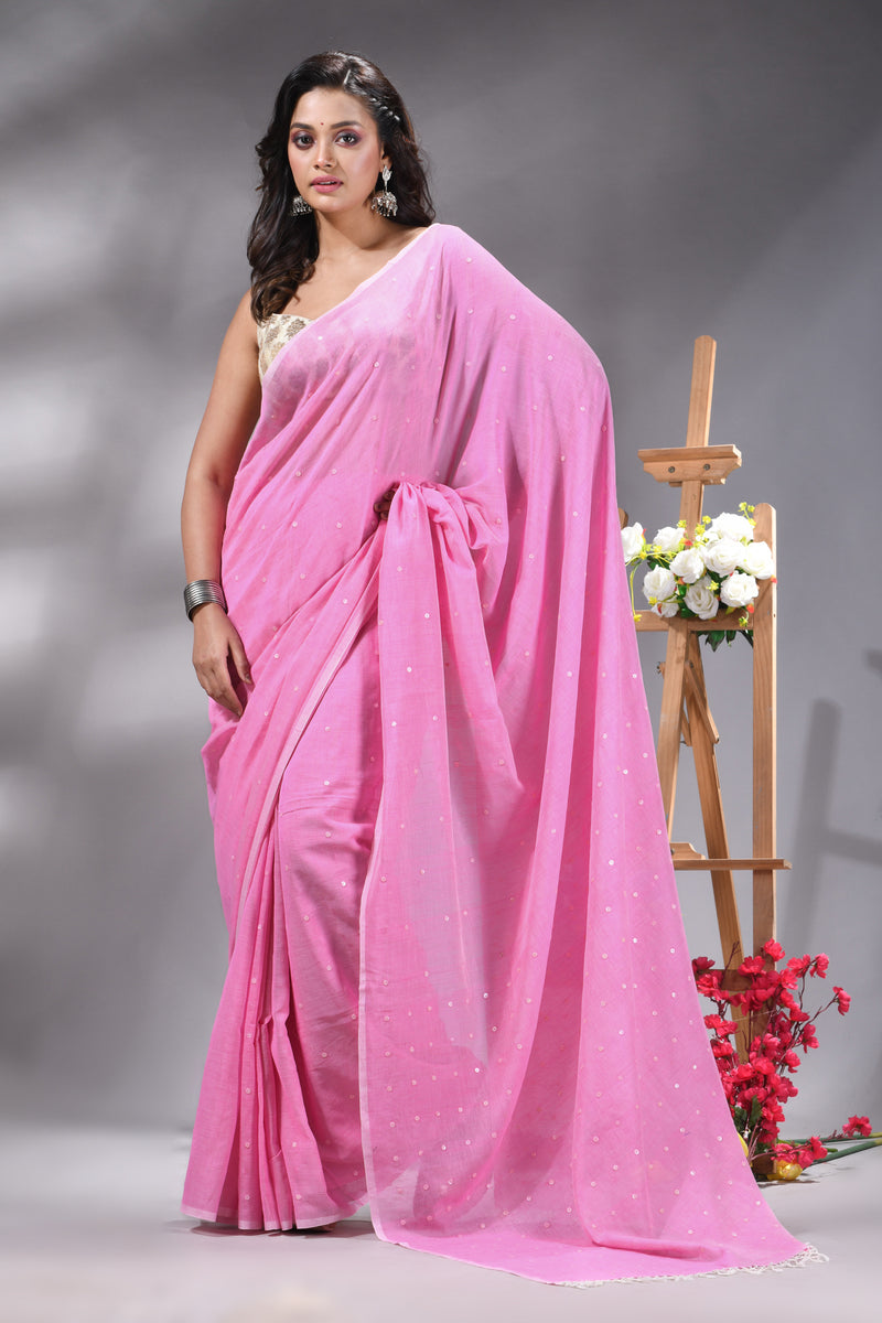 Pink Handloom Cotton Saree