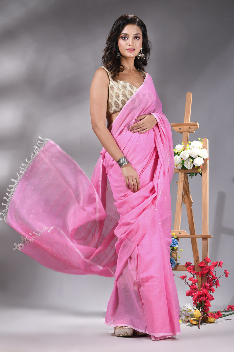 Pink Handloom Cotton Saree