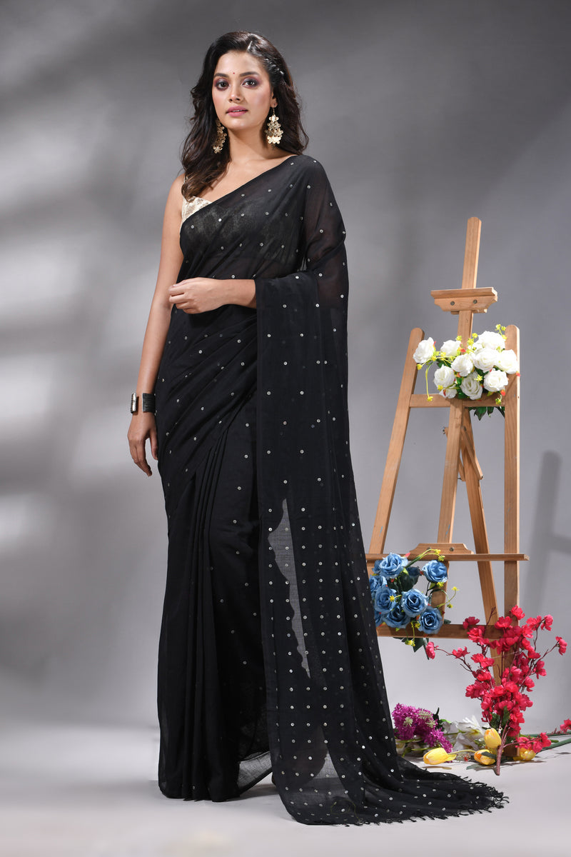 Black Handloom Cotton Saree