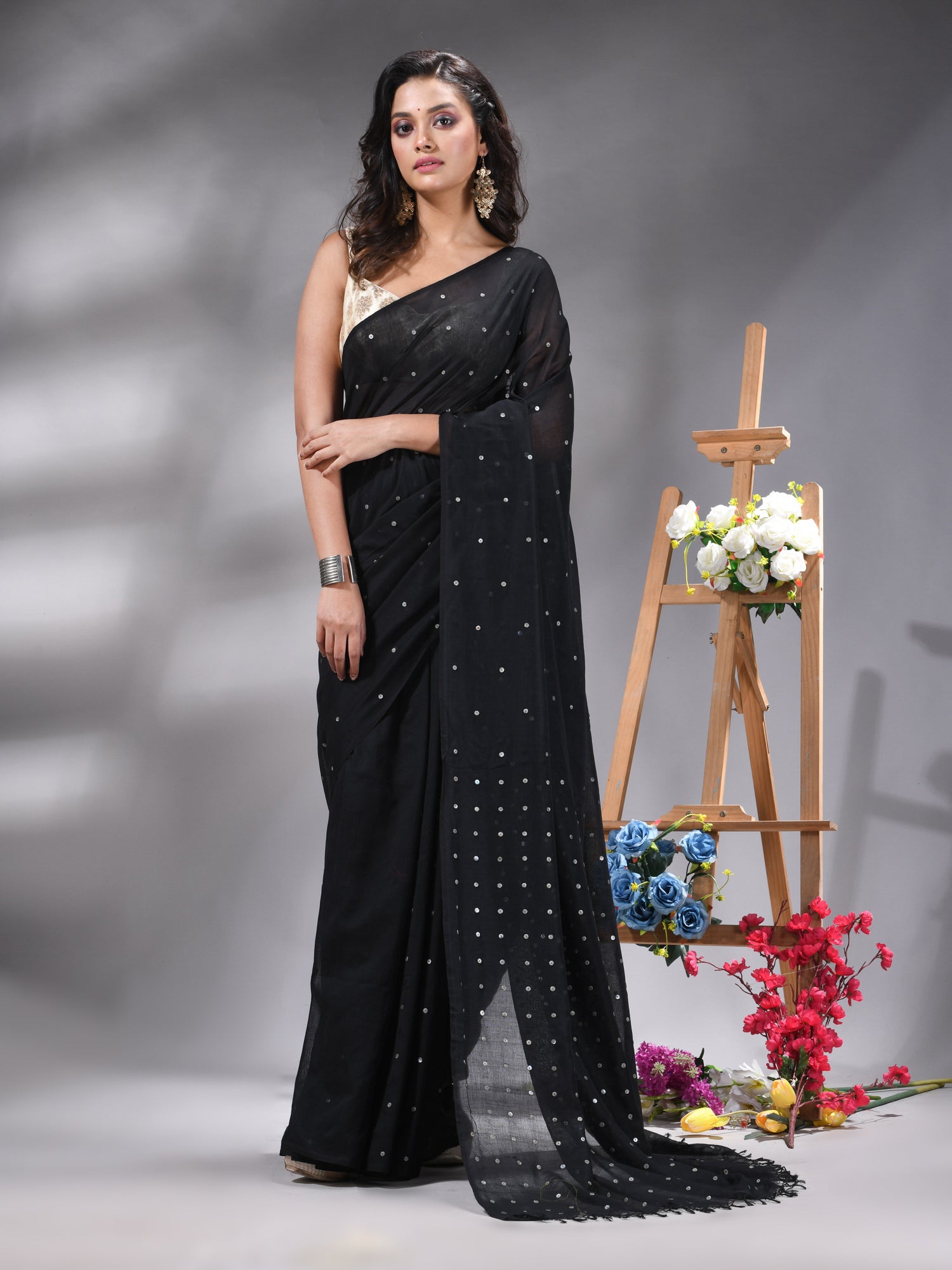 Black Handloom Cotton Saree
