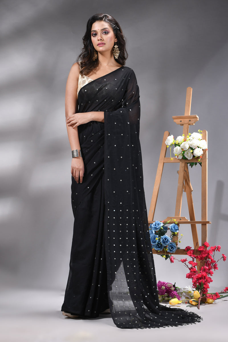 Black Handloom Cotton Saree