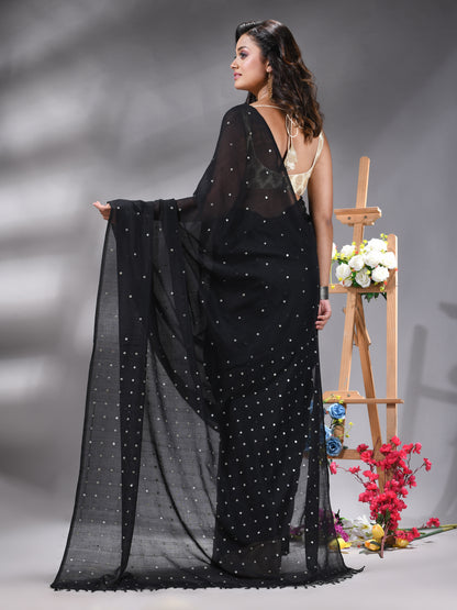 Black Handloom Cotton Saree