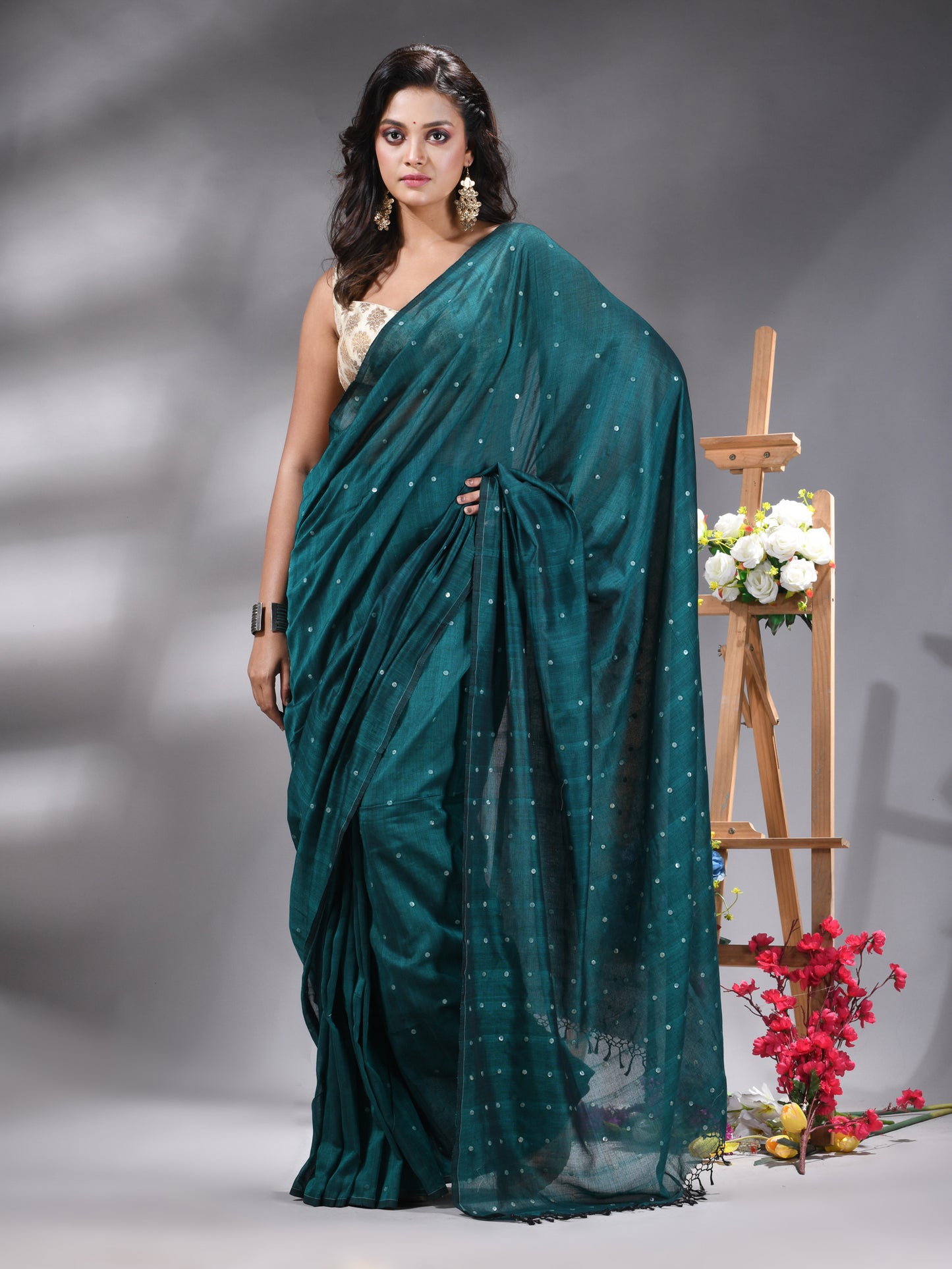Deep Teal Handloom Cotton Saree