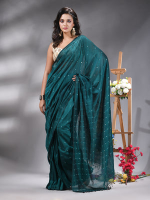 Deep Teal Handloom Cotton Saree