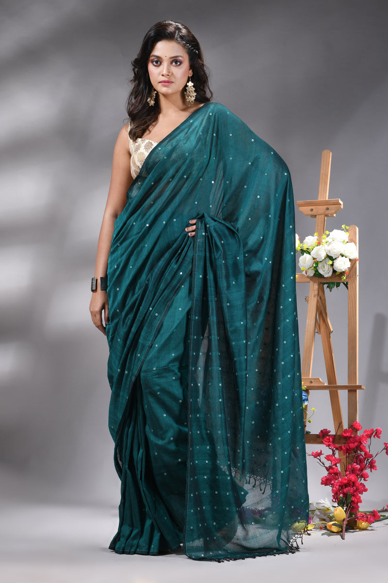 Deep Teal Handloom Cotton Saree