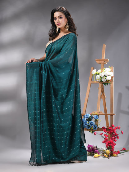 Deep Teal Handloom Cotton Saree