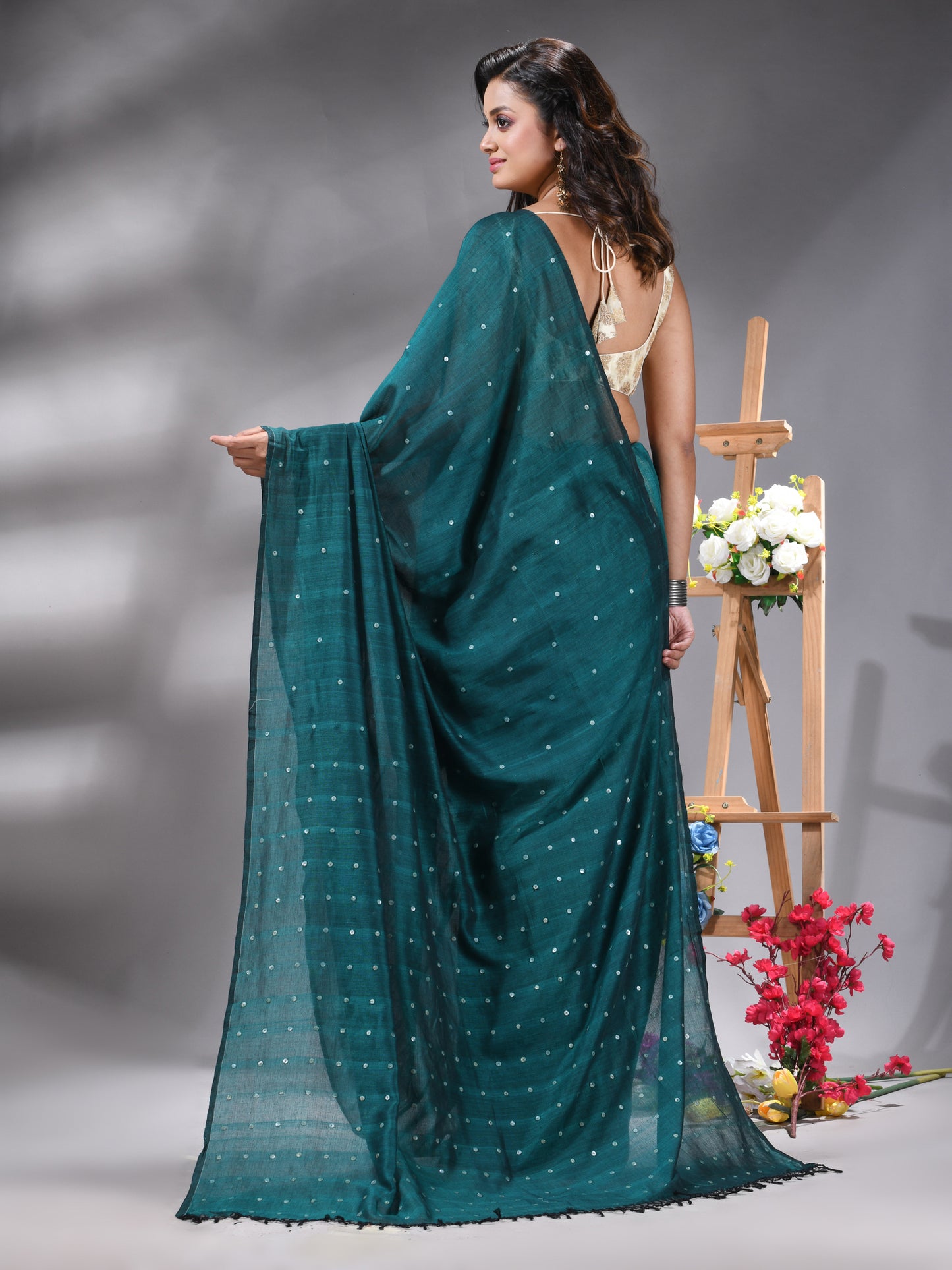Deep Teal Handloom Cotton Saree