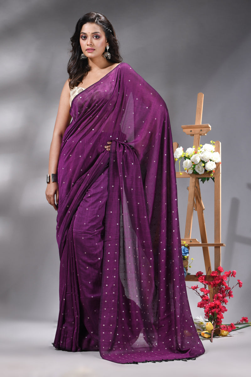 Purple Handloom Cotton Saree