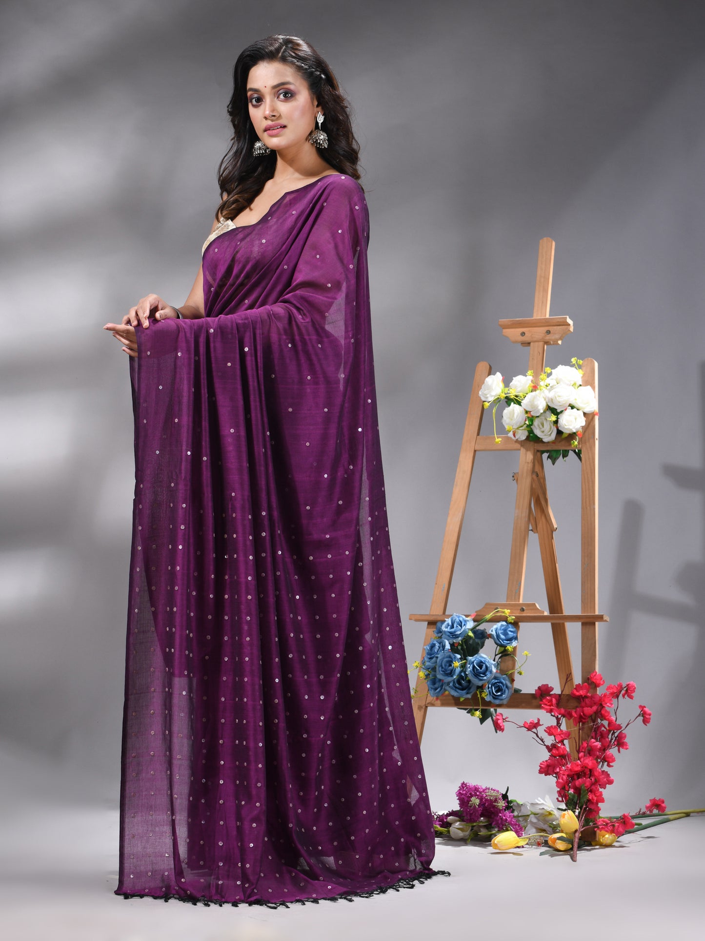 Purple Handloom Cotton Saree
