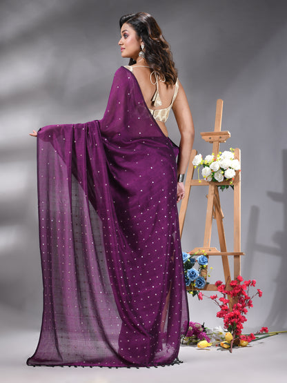 Purple Handloom Cotton Saree