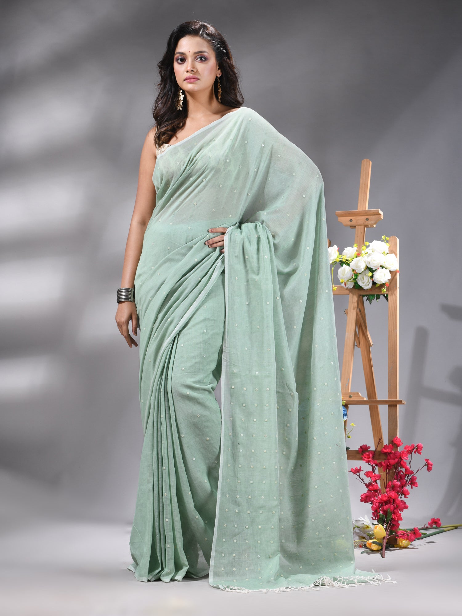 Sage Green Handloom Cotton Saree
