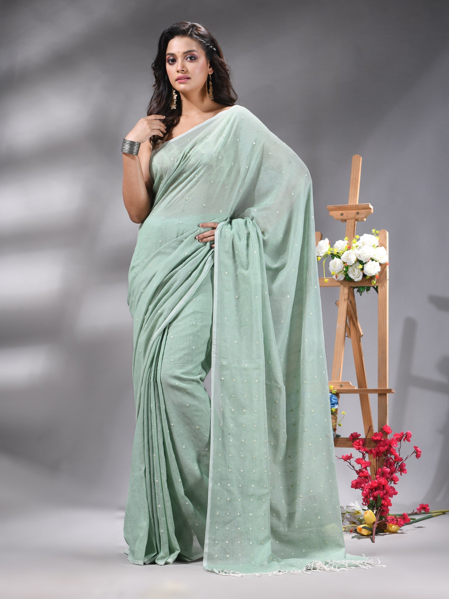 Sage Green Handloom Cotton Saree