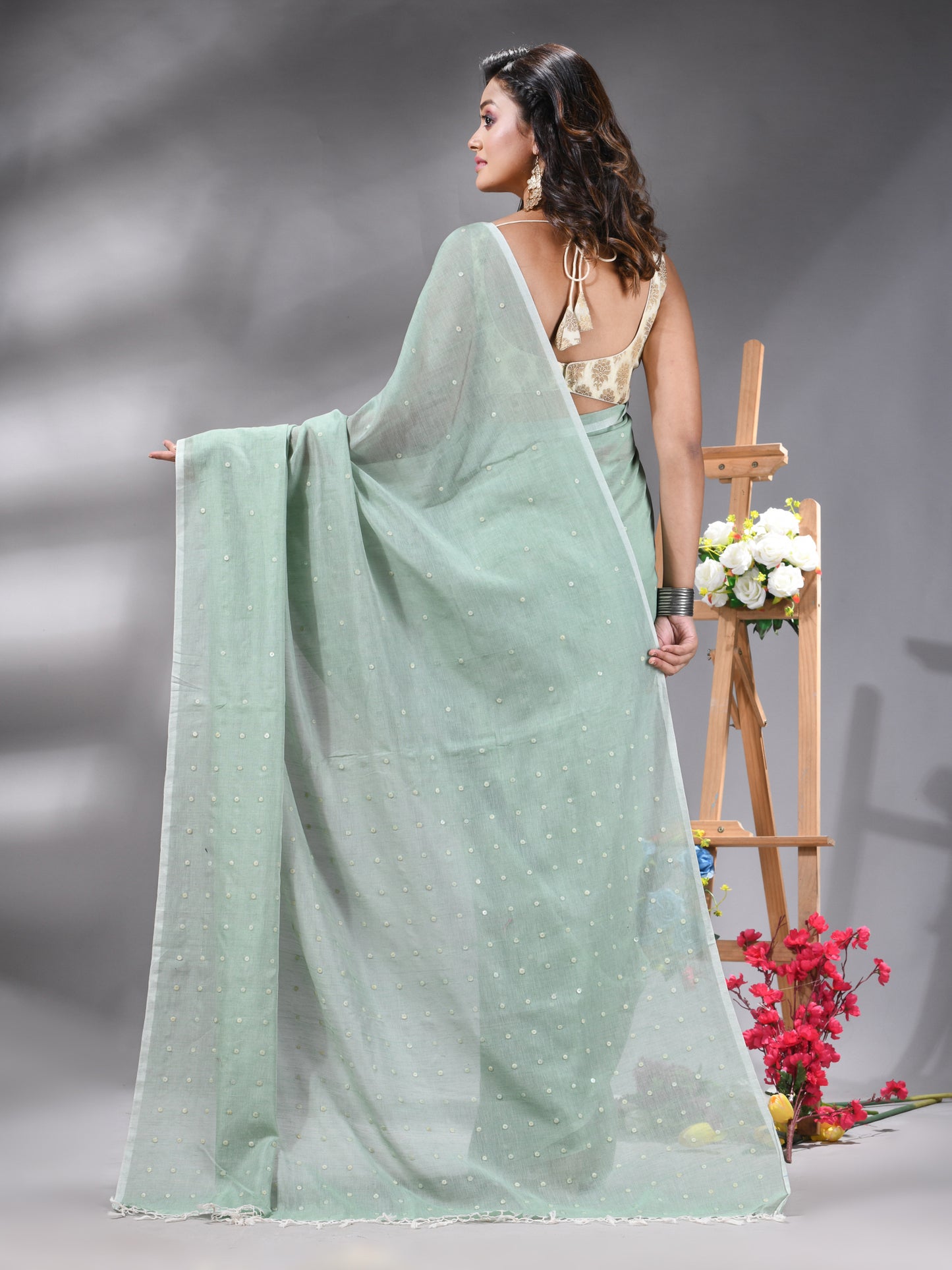 Sage Green Handloom Cotton Saree