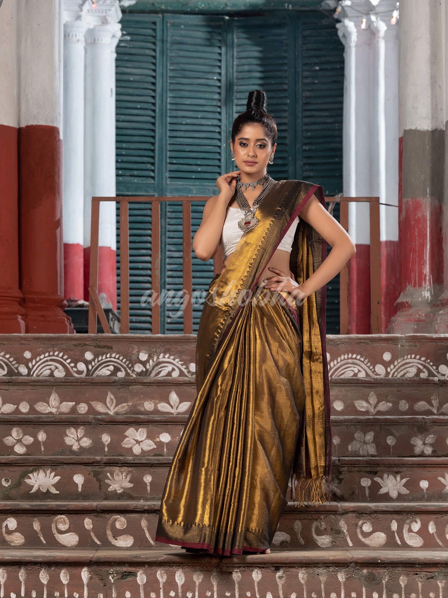 Gold Tissue Pallu Stripe Handwoven Saree