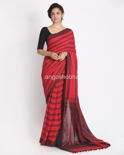 All Over Jacquard Work Maroon Black Check Cotton Saree angoshobha