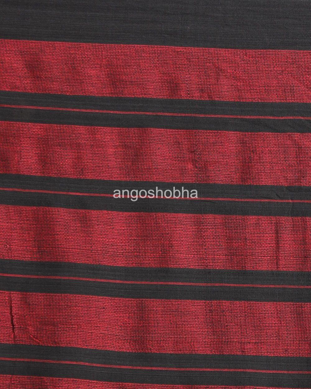 All Over Jacquard Work Maroon Black Check Cotton Saree angoshobha