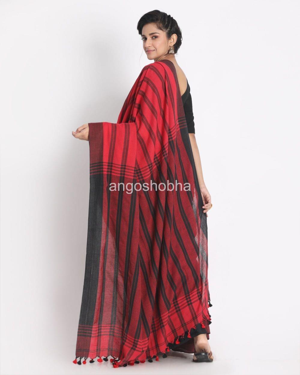 All Over Jacquard Work Maroon Black Check Cotton Saree angoshobha