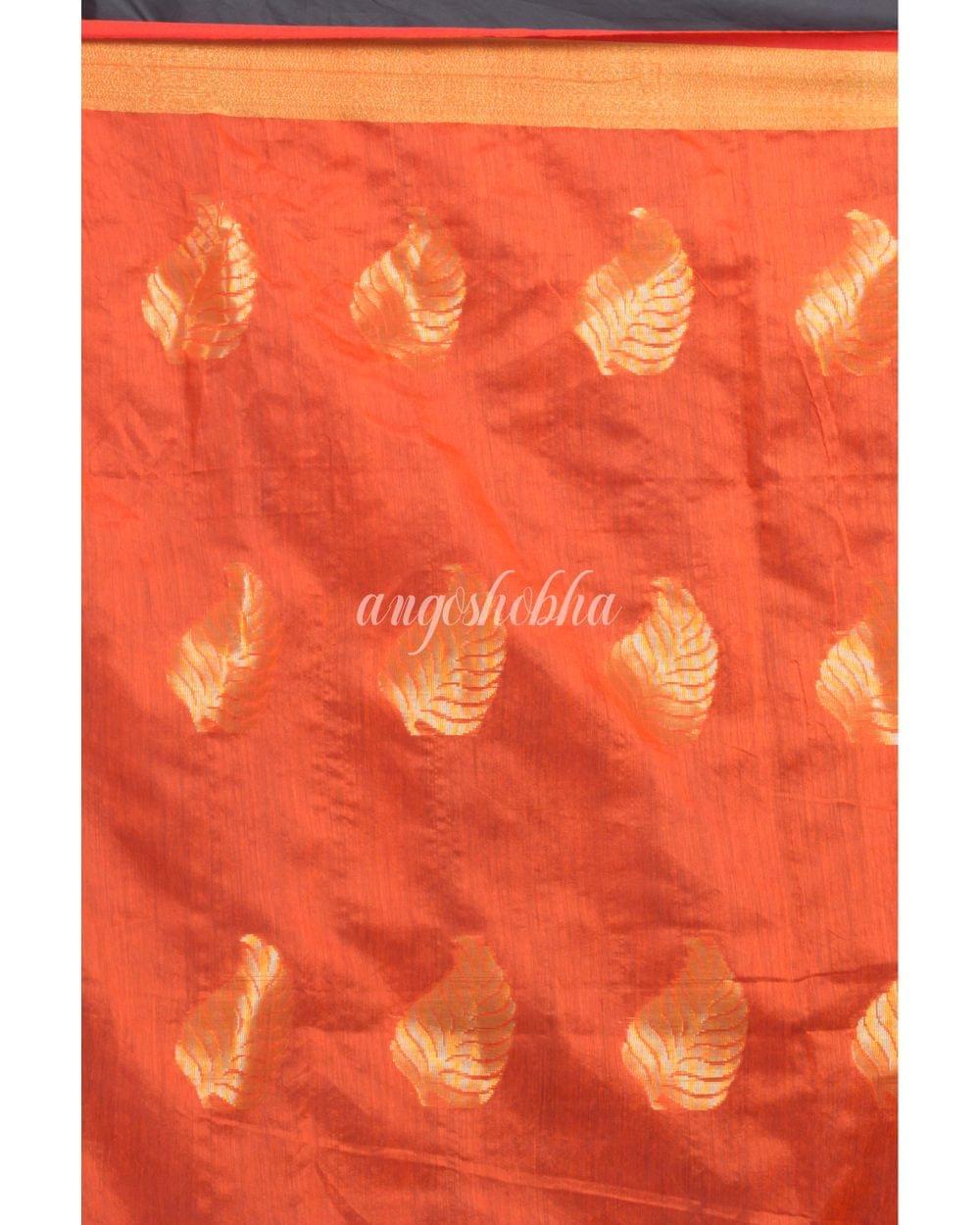 All Over Jacquard Zari Work Orange Handloom Saree angoshobha