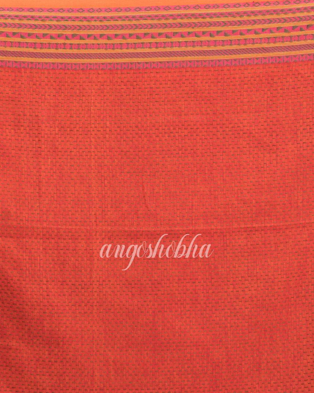 Angoshobha Brick Red Striped Molmol Cotton Saree angoshobha