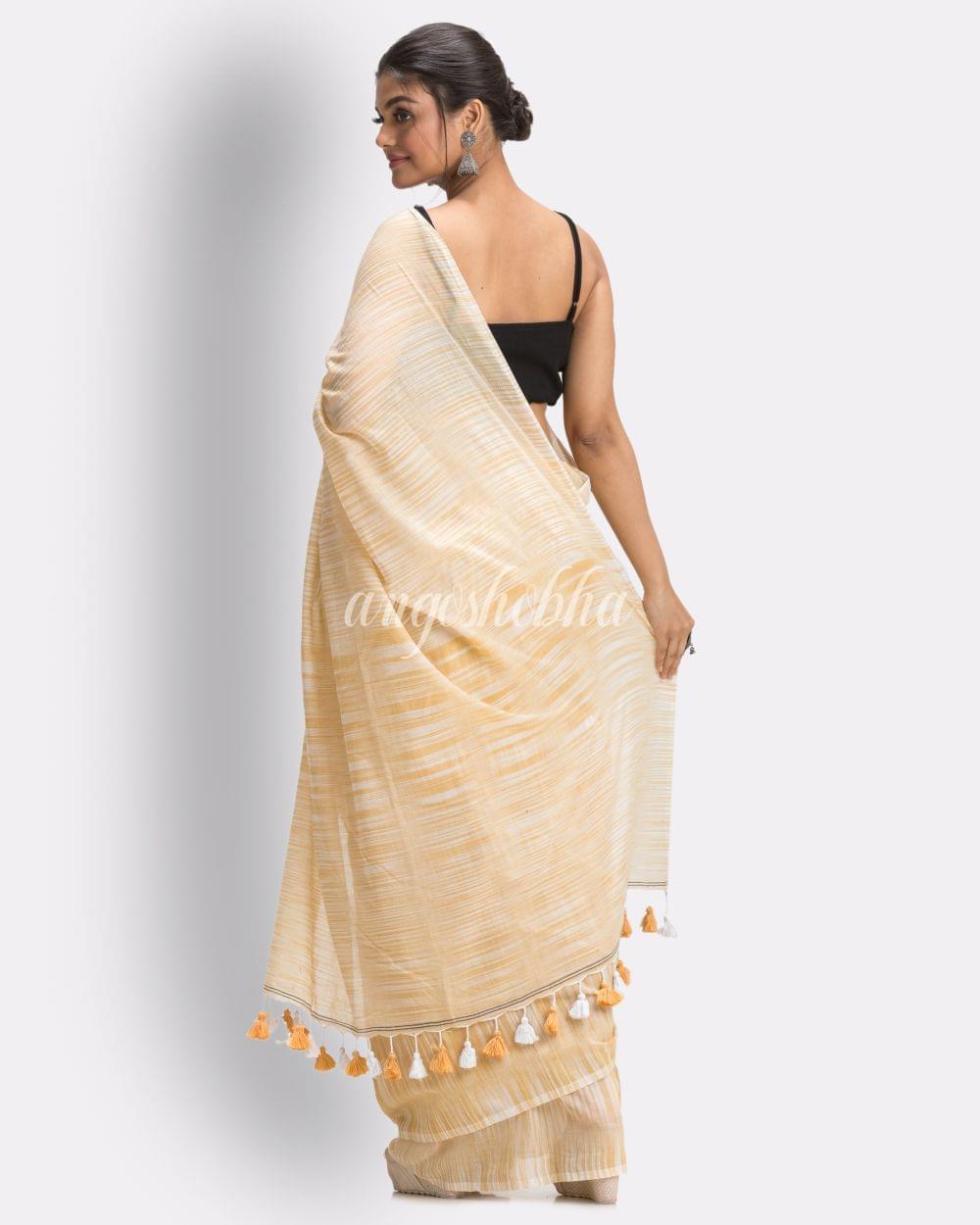 Angoshobha White Muga Tie Dye Molmol Cotton Saree angoshobha