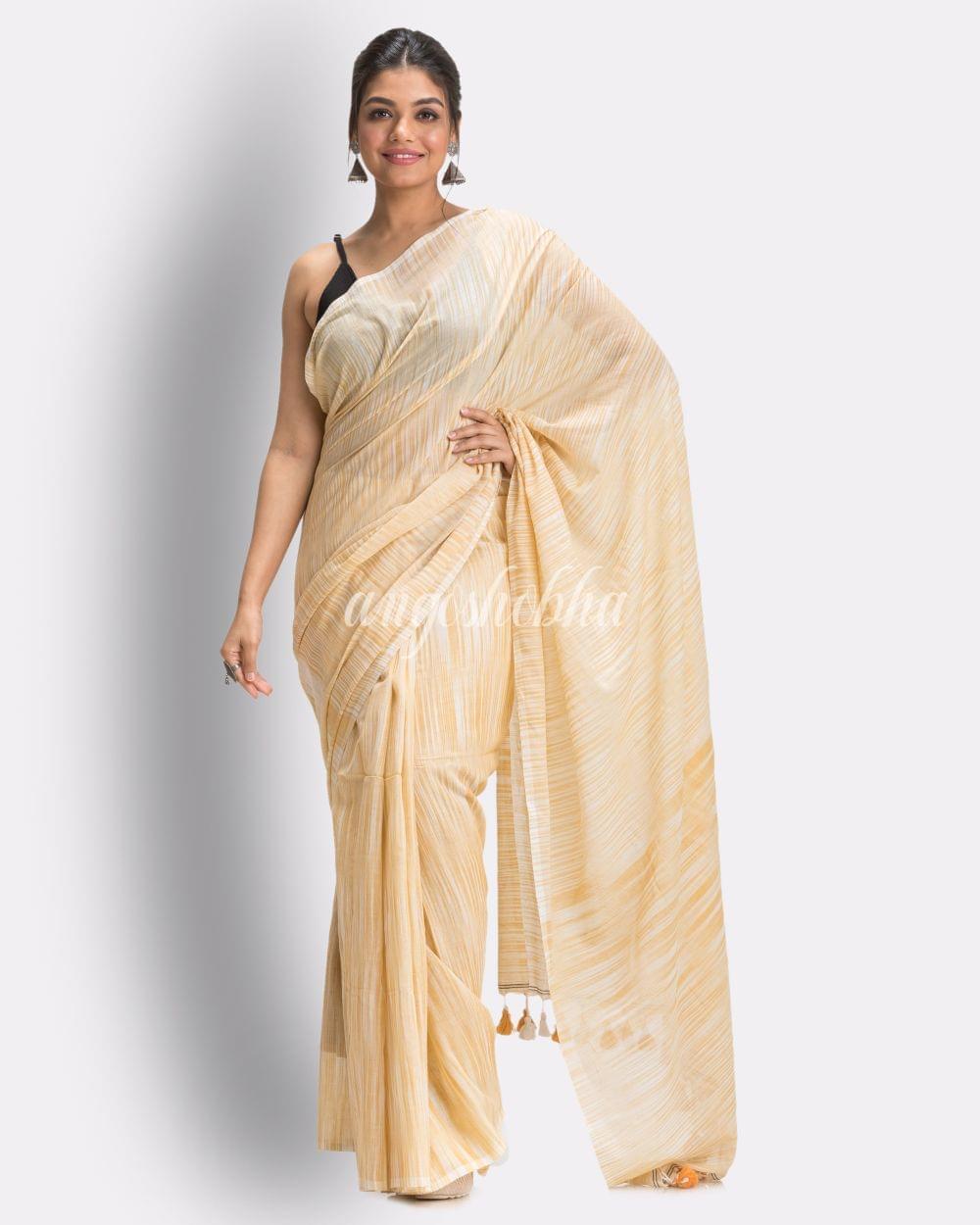 Angoshobha White Muga Tie Dye Molmol Cotton Saree angoshobha