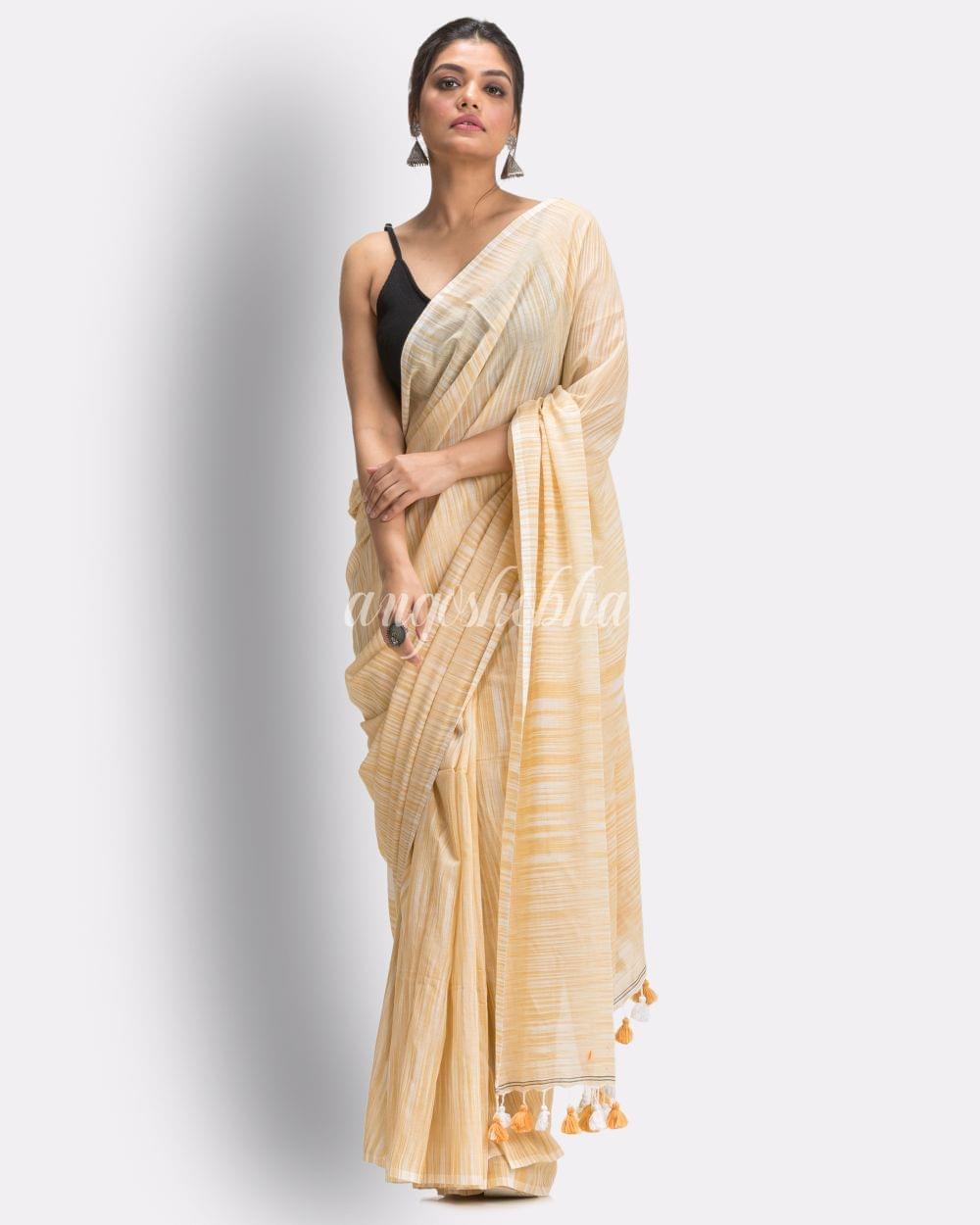 Angoshobha White Muga Tie Dye Molmol Cotton Saree angoshobha