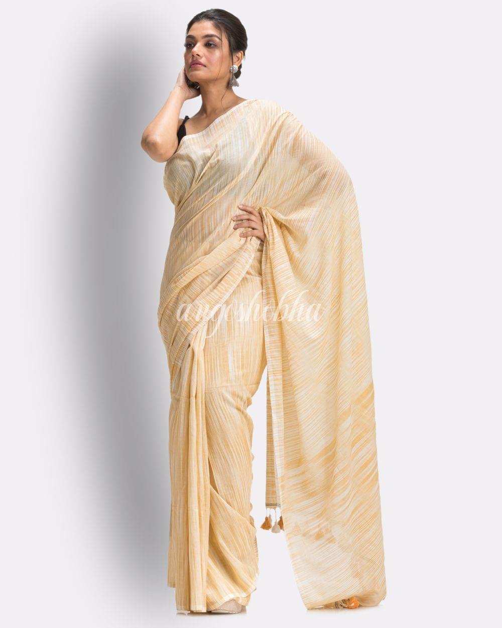 Angoshobha White Muga Tie Dye Molmol Cotton Saree angoshobha