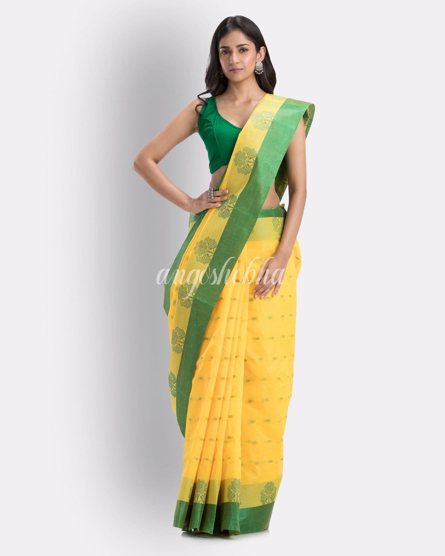 Angoshobha  Women's Tant Yellow Cotton Saree angoshobha