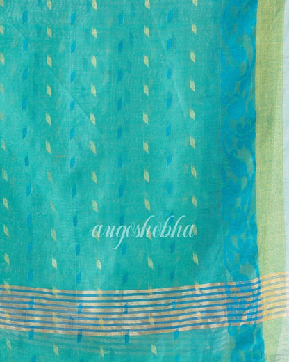 Aqua Blue Cotton Blend Handloom Saree angoshobha