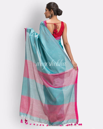 Aqua Blue Handloom JoriCotton Tissue Saree angoshobha