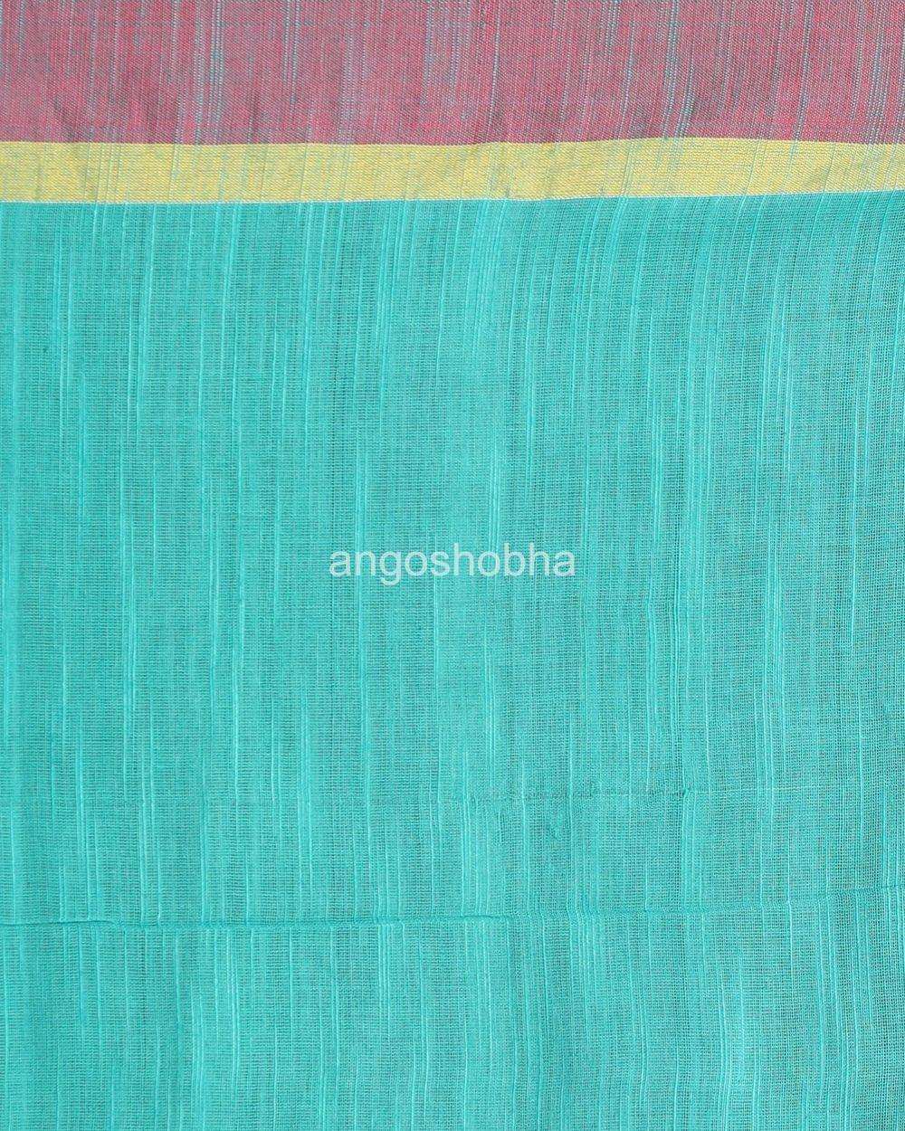 Aqua Cotton Handloom Jamdani Saree angoshobha