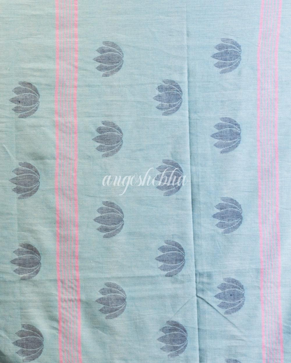 Aqua Handwoven Cotton Saree angoshobha